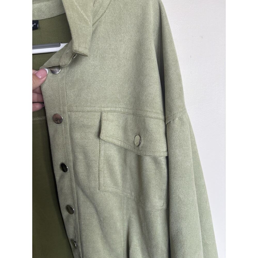 Ashley Stewart Plus Size 26/28 Sage Faux Suede Snap Front Long Shacket Jacket - Picture 3 of 8